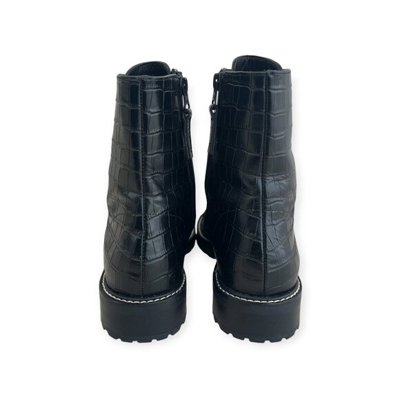 Reformation Amelia Croc-Embossed Black Leather Lace Up Combat Boots | Size 7.5 - Picture 7 of 12